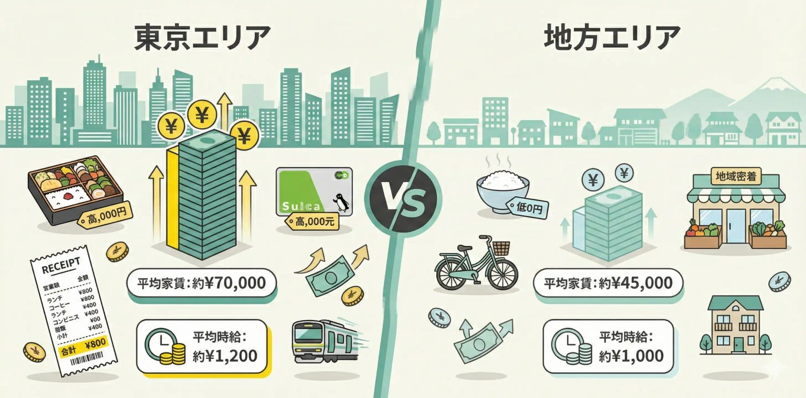 東京エリアと地方エリアの大学生活費比較